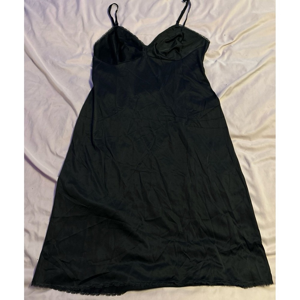 Vanity Fair Vintage Black Midi Length Spaghetti Strap Slip Dress, Size 36/Medium